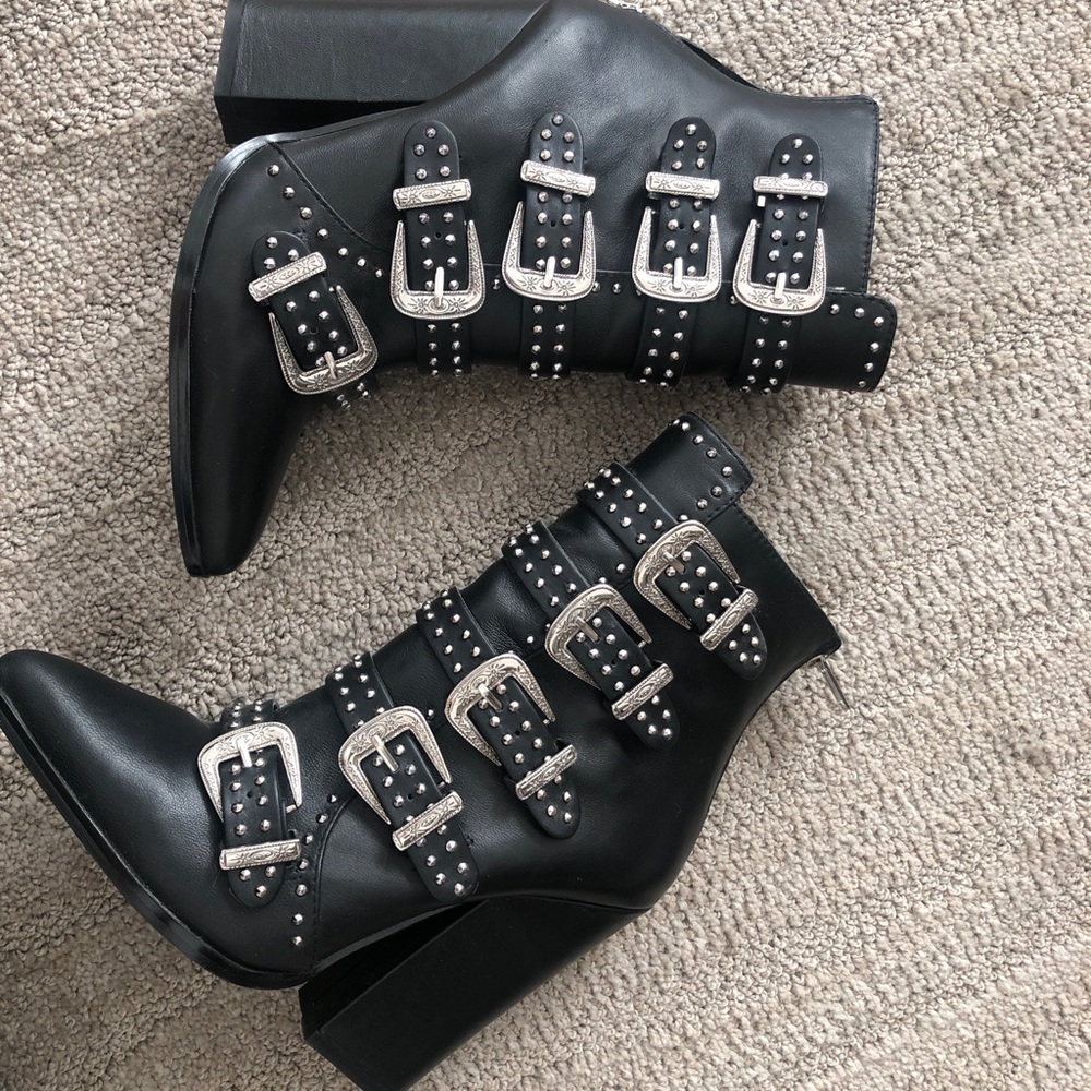 Black buckle up boots